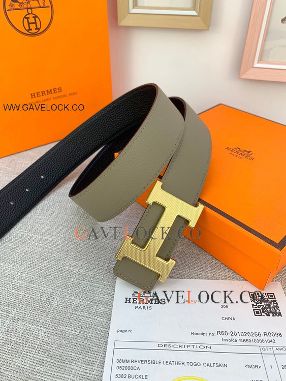 Hermes (Gray&Black)Reversible Belt 38MM - Hermes Belt Men